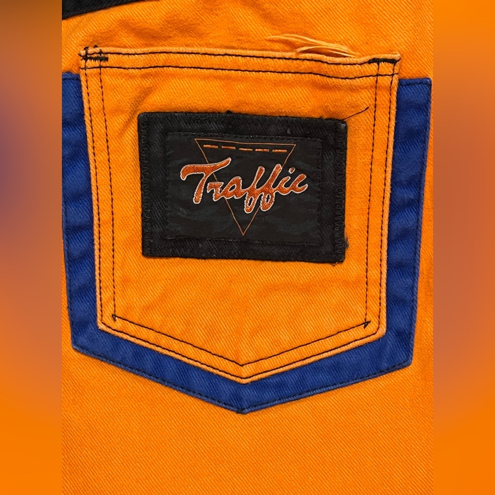 VTG 80s Traffic Embroidered High Waist Women's Mom Jeans Size 13/14 Orange - Picture 11 of 12